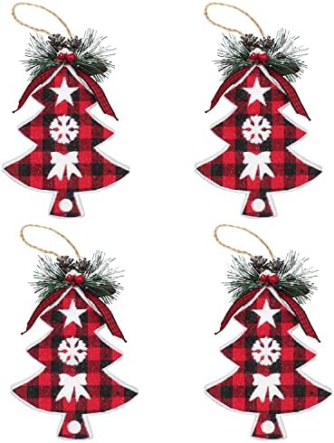 קישוטי תלייה לחג המולד סט 4 חלקים, קצף צורת עץ חג המולד תליון תליון אדום ורשת שחורה קישוט לעיצוב חג חג המולד