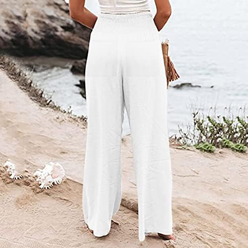 קיץ חוף מכנסיים לנשים גבוהה מותן מקרית רחב רגל מכנסיים כושר רופף קל משקל מוצק צבע מכנסיים