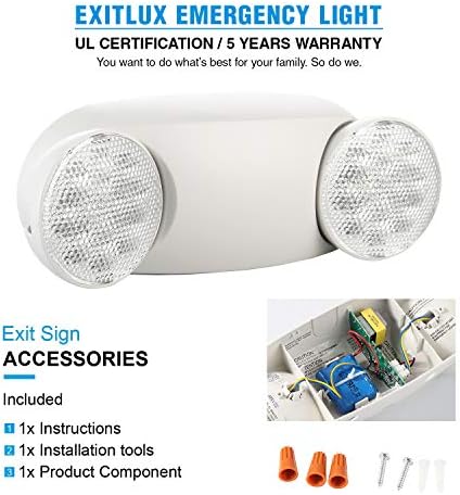 Exitlux 2 חבילה אורות חירום לבנים LED עם גיבוי סוללה, שני גופי תאורת חירום מתכווננים ראש-חירום חומרים חומרים