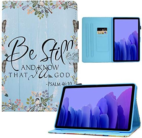 Galaxy Tab A7 10.4 מארז 2020, פסוק התנך תהילים 46:10 חריץ כרטיס עיצוב ציפורים כחול חריץ TPU
