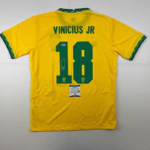 חתימה/חתומה Vini Vinicius Jr. 18 בברזיל גופיית כדורגל צהוב בקט באס COA