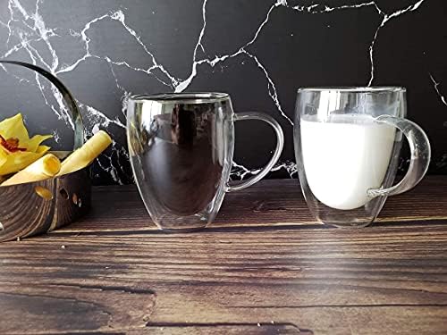 ספלי קפה גדולות של GMART סט של 2, כוס כוס כוס כוס כוס כפולה, כוסות קפה מבודדות לתה, לאטה, אספרסו, מיץ