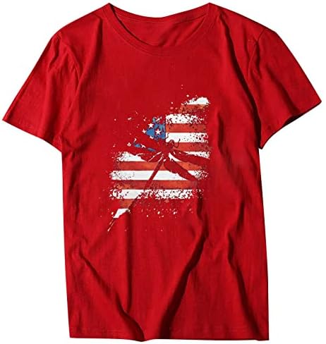 נשים 4 ביולי צמרות דגל אמריקאי דגל שפירית הדפס חולצות טי 2023 חולצות יום עצמאות פטריוטיות בקיץ חולצות