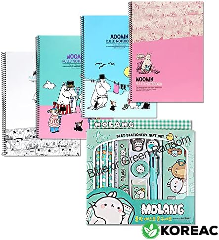 מחברות Koreac_Moomin & Molang Stibersed Set Green או Blue