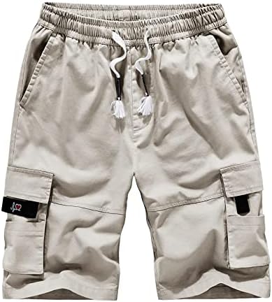 מכנסיים קצרים לגברים מזדמנים קלאסיים מתאימים מכנסי חוף קיץ, כותנה עם מותניים אלסטיים וכיסים שוחים קצרים