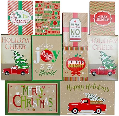 איקוניקל חג המולד קראפט קופסות מתנה, 3 גדלים, 10-חבילה