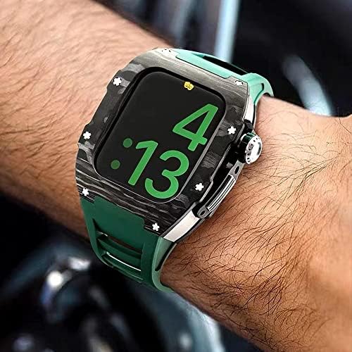 מארז סיבי פחמן רצועת היוקרה של Houcy עבור Apple Watch 8 7 75 ממ כיסוי פס פלואור גומי ערכה למודע IWatch 6 5
