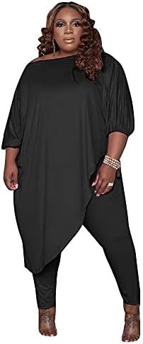 תלבושות גודל של Huasemy Plus לנשים אימוני דרכי שרוול ארוך כתף אסימטריקה צמרות גוף מכנסיים מכנסיים סטים