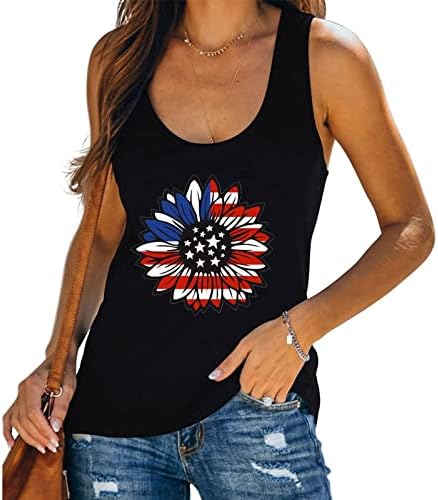 נשים 4 ביולי טיס קיץ חמניות חמניות גופיות טנקים דגל אמריקאי כוכבי פסים חולצות רופפות חולצות ללא
