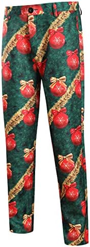 Xxbr 2pcs חליפות חג מולד לגברים, חג המולד סנטה קלאוס איש שלג הדפס מכנסי חזה מותניים חזה יחיד