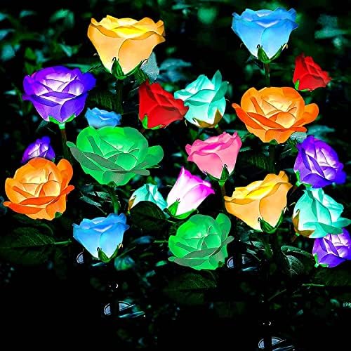 NBQQ פרחים סולאריים אורות גן סולאריים, 7 אורות ורדים משתנים צבעים, אורות פרחים סולאריים תפאורה לגינה למסיבת
