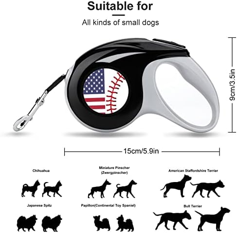 בייסבול דגל אמריקאי 10 מטר רצועות רצועות חיות מחמד של כלב נשלף עם ידית נגד החלקה דפוס חמוד לחיות מחמד