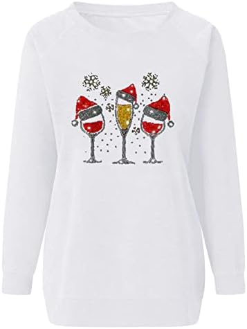 NARHBRG נשים צמרות חג המולד מצחיקות כוס יין מצחיקה חולצות טשטורות שרוול ארוך סוודר סווטשירט סווטשירט קפוא