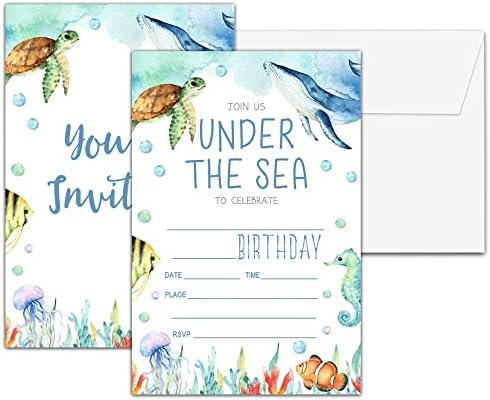 הזמנות למסיבת יום הולדת של צ'וקסבון, תחת הזמנות ליום ההולדת של הים, חיות אוקיינוס ​​דו צדדיות בצבעי אוקיינוס