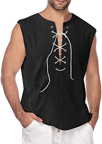 XXBR Mens Pirate Renaissance Steampunk ימי הביניים חולצה ללא שרוולים גותיים ברברי טי עליון טיול