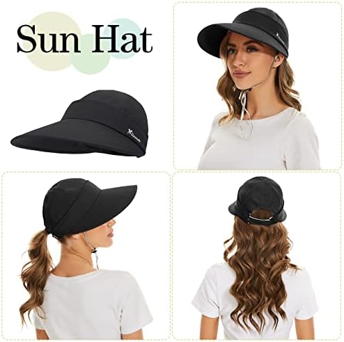 כובעי שמש של Komorebi לנשים רחבים 2 ב 2 ב 1 רוכסן מגן אריזה הגנה על UV הגנה שמש מגן כובע קיץ חוף כובע
