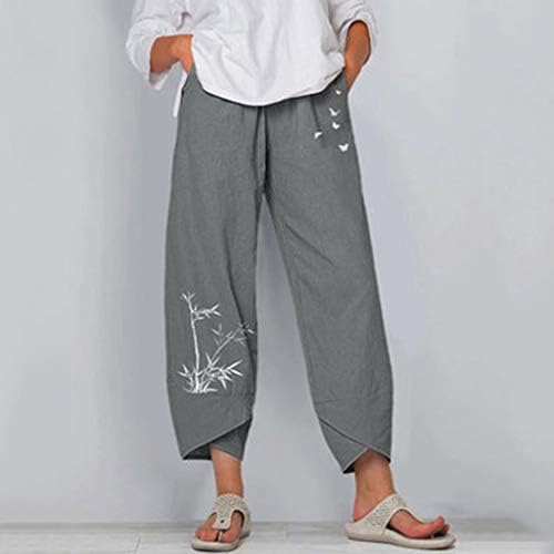 מכנסי פשתן לשימוש לנשים מכנסי רגל רחבים מכנסיים רופפים מכנסיים נושמים מכנסי חוף עם כיס