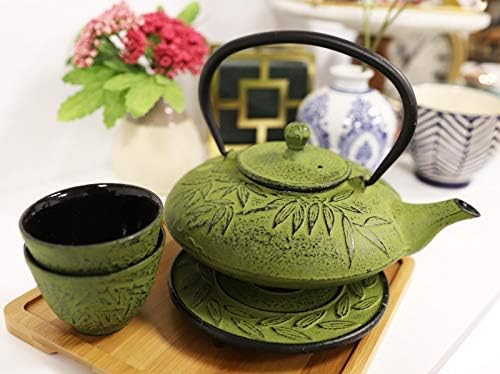יער במבוק ירוק -ירוק יפני יער ירוק ירוק כבד סיר תה כבדים כבדים עם טריבט וכוסות מגיש 2 ארוז בתיבת מתנה קומקום