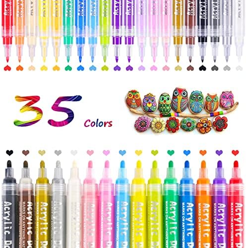 רוני 35 עטים לצבע אקרילי, סמני צבע אקריליים מתמשכים על בסיס מים, ערכות צביעת סלע יבש אטום למים