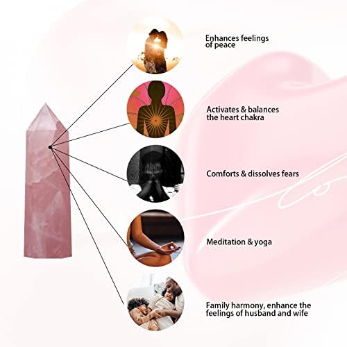 Apengshi Natural Rose קוורץ מגדל קריסטל ריפוי רייקי אהבה תהיה אהובה אנרגיה 6-צדדיים נקודה יחידה
