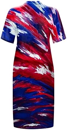 שמלות חוף יום העצמאות לנשים 2023, שמלות מקסי הדפסת צווארון וי בתוספת שמלת גודל שמלת כיס שרוול קצר