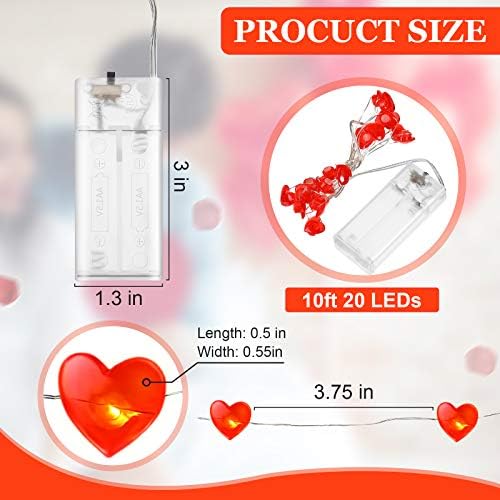2 חתיכות קישוטי אורות לב של יום האהבה 10 רגל 20 LED אדום לב בצורת מיתרים אורות ולנטיין פיות אורות סוללה המופעלת