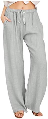 Meymia נשים מכנסי פשתן כותנה אופנה בצבע מוצק מזדמן רופף מכנסיים מגרשים רופפים קצוצים ישרים