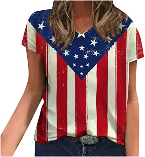 יום העצמאות חולצות T לנשים נ 'צוואר קיץ שרוול קצר בלוק גוש צמרות חולצת טי רופפת מזדמנת