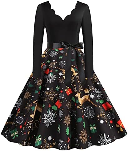 שמלת חג פלוס גודל של נשים דפוס דקיק דק מזדמן שמלת שרוול ארוך שמלת שמלת שמלה מודפסת בכושר