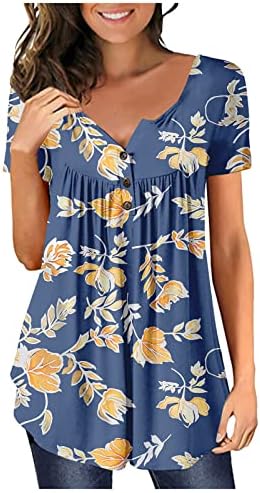 חולצות Akollsppnsy לנשים אופנה 2023 פסחא לבוש קיץ כפתור שרוול קצר צווארון אתלטית חולצות לאמא לנשים