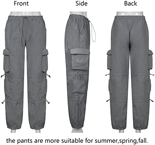 מכנסי מצנח של Allmloers מכנסיים מכנסי מטען רחבים y2k מכנסי מכנסי טרנינג עם מותניים נמוכים עם כיסים