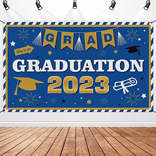 2023 מסיבת סיום רקע באנר, 71 איקס 43 תיכון ומכללה כחול ולבן מזל טוב גראד מסיבת קישוט אספקת עבור מקורה חיצוני