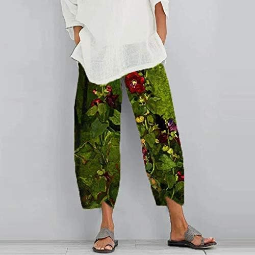 מכנסי קפרי הדפס פרחוני של Qtocio מכנסיים יוגה רגל רחבה מכנסיים פלאצו מכנסיים מקיץ לבוש מזדמן מכנסיים יבול