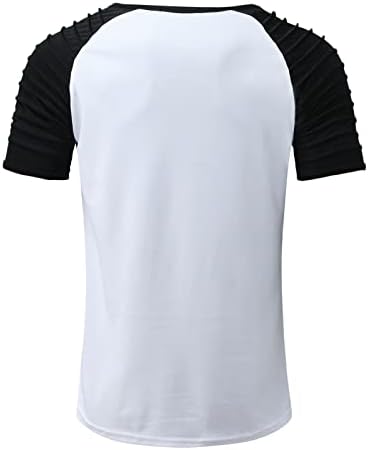 חולצות טריקו של שרוול קצר של XXBR Mens, קיץ, קפלים בכתף ​​צבע בלוק טלאי טלאי שריר אתלט