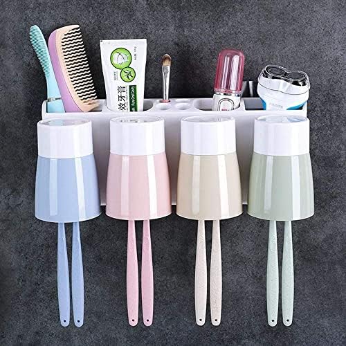 LIXFDJ קיר אמבטיה רכוב מברשת שיניים, משחת שיניים אוטומטית מתקן מברשת שיניים מברשת שיניים, לשיש