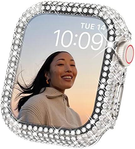 סוראס 45 ממ מקרה תואם עם אפל שעון סדרת 8 סדרת 7, בלינג מקרה עם מעל 400 קריסטל יהלומים מגן כיסוי