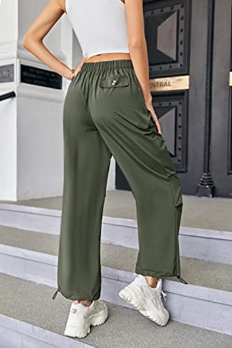 Karlywindow נשים מותניים גבוהות מכנסי רגל רחבים מזדמנים מטיילים מכנסי מטען מכנסיים ארוכים מכנסי טרנינג