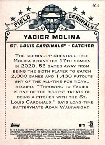 2020 Topps Allen ו- Ginter Baseball Generals FG-9 Yadier Molina St. Louis Cardinals רשמי מסחר ב- MLB