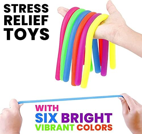 Bunmo Strety Sensory Toys Bundle - 6 מיתרים מקוריים נמתחים ו 6 צעצועים לקשקש מרקמים
