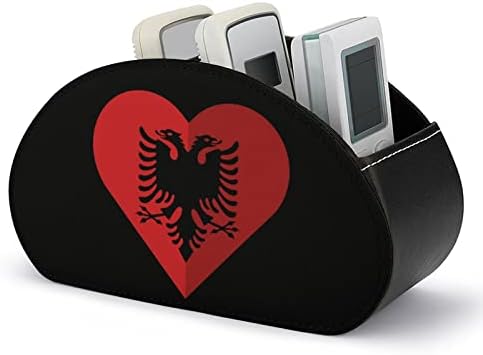 אלבניה דגל לב שטוח דגל שלט רחוק קופסא אחסון PU רב-פונקציונלי טלוויזיה מחזיקי שלט רחוק תיבת מארגן עם 5 תאים