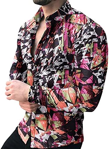 XXBR Mens Hawaiian חולצות, מעצב סתיו כפתור שרוול ארוך, חולצות הדפסה פרחונית חולצה פרחונית צווארון אלוהה מזדמן