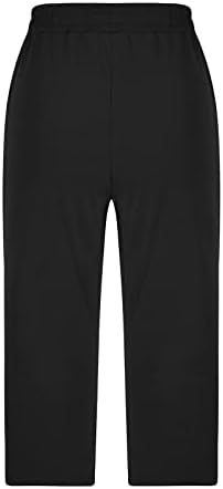 מכנסי קפרי מזדמנים של Fehlegd לנשים אלסטיים מותניים גבוהים בצבע אחיד כפתור רופף מכנסיים קצוצים קלים עם כיס עם