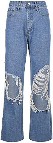 ג'ינס רגל רחבה של Lariau לנשים מותניים גבוהים רופפים ישר ישר Y2K מכנסי ג'ינס רזים מכנסיים כחולים