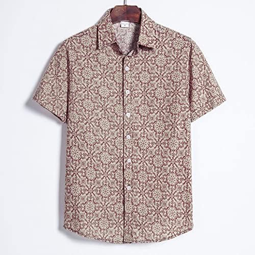 חולצות וינטג 'לגברים שרוול קצר טרופי חולצה הוואי כפתור קיץ למטה חולצת טי נינוחה צמרות חוף מזדמנים