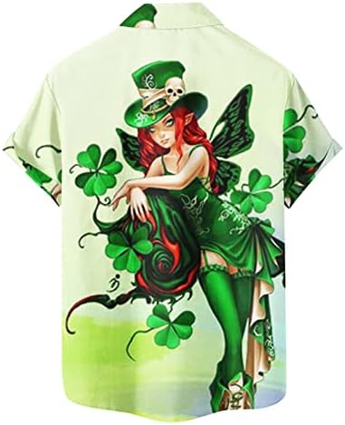 PDFBR St. Patrick's Day''s Mens כפתור למטה חולצות שרוול קצר חוף מזדמן צמרות גרפיות ירוקות רגילות