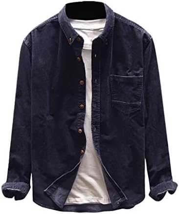 חולצות קורדרוי לגברים של ווקאצ'י, כפתור אופנה קפיצי מטה צווארון צווארון צווארון שרוול ארוך חולצה מזדמנת