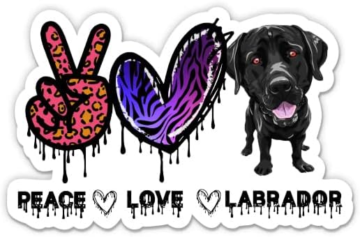 מדבקות Labrador Love Peace - 2 חבילות של מדבקות 3 אינץ ' - ויניל אטום למים לרכב, טלפון, בקבוק מים, מחשב