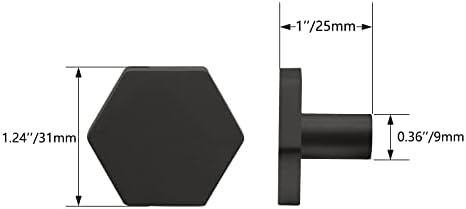 HITEFU 12 יחידות ידיות ארון שחורות מט, ידיות ארון משושה בקוטר 1.2 אינץ