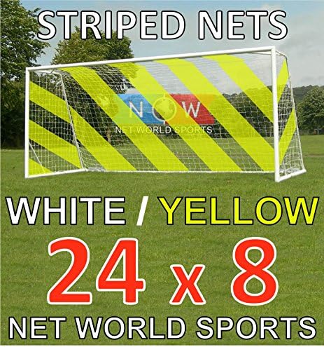 נטו שערי כדורגל מפוספס - לבן / צהוב - רשמי של פיפא בגודל מלא - 24x8 / 24 'x 8'