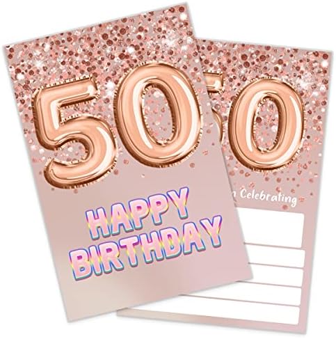 הזמנות יום הולדת 50 רוז זהב נצנצים מסיבת יום הולדת, 50 הזמנות ליום הולדת לבנות, חגיגת מסיבות, ציוד